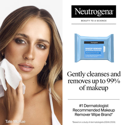 Neutrogena Makeup Remover Wipes Micellar Alcohol-Free Face Towelettes Remove Waterproof Mascara & Oil, Compostable 100% Plant-Based Cloth