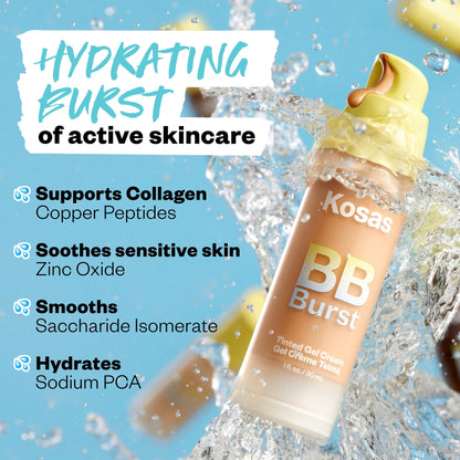 Kosas BB Burst Tinted Face Gel Cream - Supports Healthy Collagen, Smoothes Skin, Hydrates & Moisturizes - Lightweight Buildable Coverage - Light+ Cool 15, (1 Oz/30 ML) KosasBuy Supplements Australia