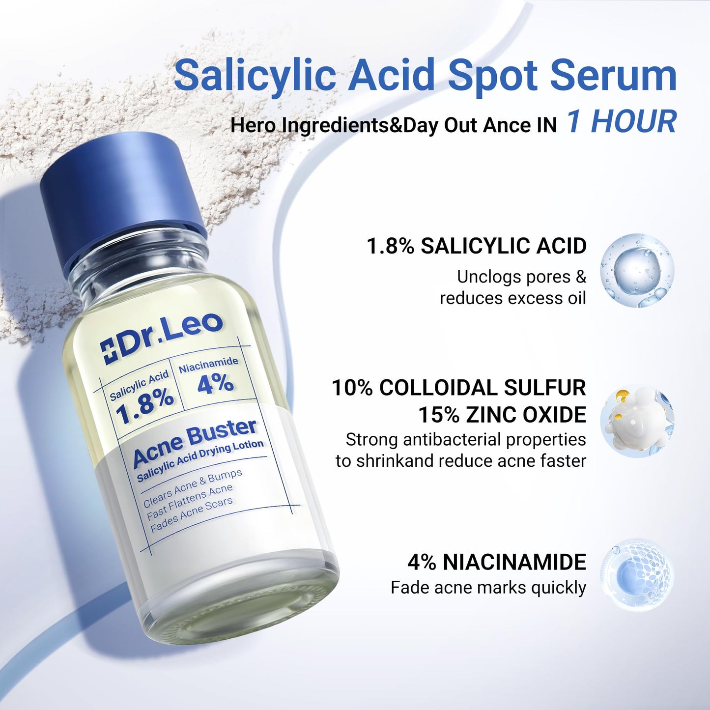 Dr.Leo 1.8% Salicylic Acid Spot Serum, Acne Treatment for Acne-Prone Sensitive Skin | Niacinamide, Fast Pimple Relief, Fades Acne Marks
