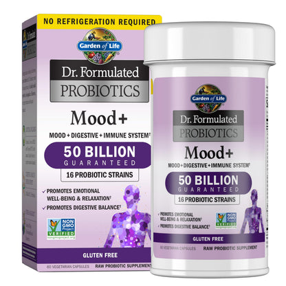 Garden of Life Dr. Formulated Probiotics Mood+ - 50 Billion CFU - Supports Relaxation & Digestive Health - Shelf Stable - 60 Vegetarian Capsules Garden of Life buy supplements Au