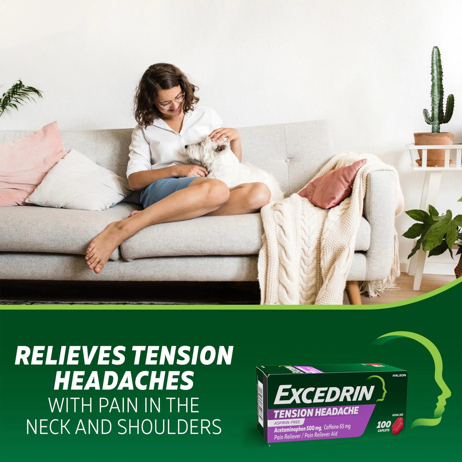 Excedrin Tension Headache Relief Caplets, Acetaminophen 500mg, Caffeine 65mg, Pain Reliever, Aspirin-Free, 100 Count ExcedrinBuy Supplements Australia