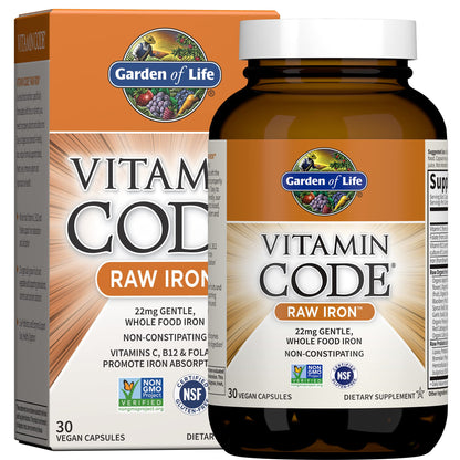 Garden of Life Vitamin Code Raw Iron Supplement - 30 Vegan Capsules, 22mg Once Daily Iron, Vitamins C, B12, Folate, Fruit, Veggies & Probiotics, Iron Supplements for Women, Energy & Anemia Support Garden of Life buy supplements Au