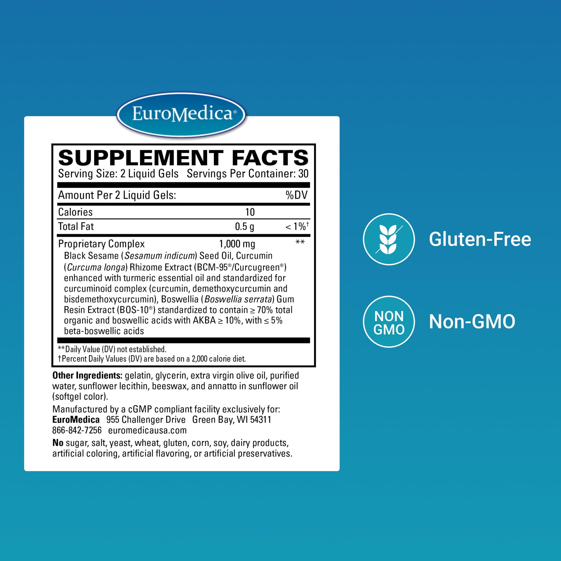EuroMedica Acute Pain Relief - Dietary Supplement with BCM-95 Curcumin & BOS-10 Boswellia - Black Sesame Seed Oil Supplement to Support Relief of Occasional Discomfort - 60 Liquid Gels EuroMedicaBuy Supplements Australia