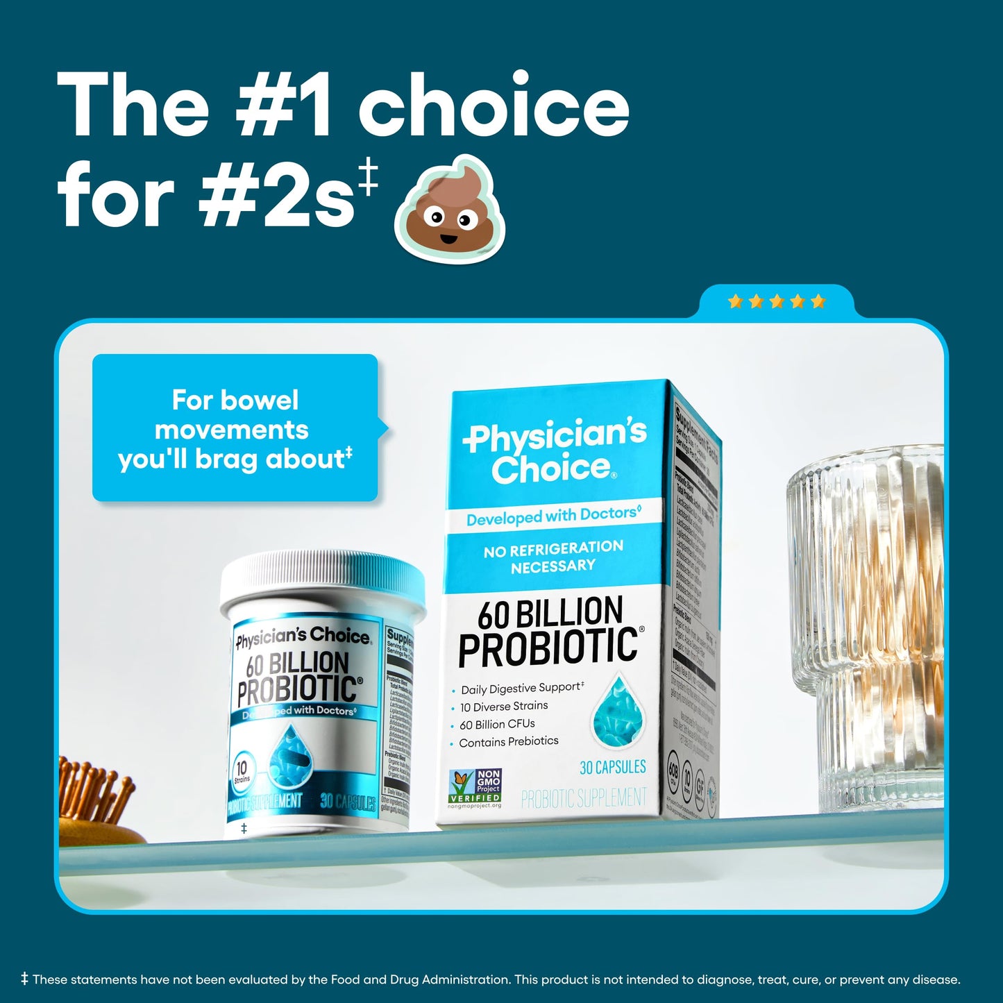 Physician's CHOICE Probiotics 60 Billion CFU - 10 Strains + Organic Prebiotics - Immune, Digestive & Gut Health - Supports Occasional Constipation, Diarrhea, Gas & Bloating
