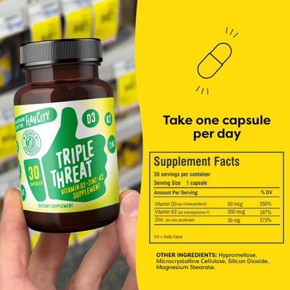 FlavCity Vitamin D3, K2 & Zinc - Triple Threat Supplement - Daily or Seasonal Immune Support - Vitamin D with K2 for Enhanced Absorption -