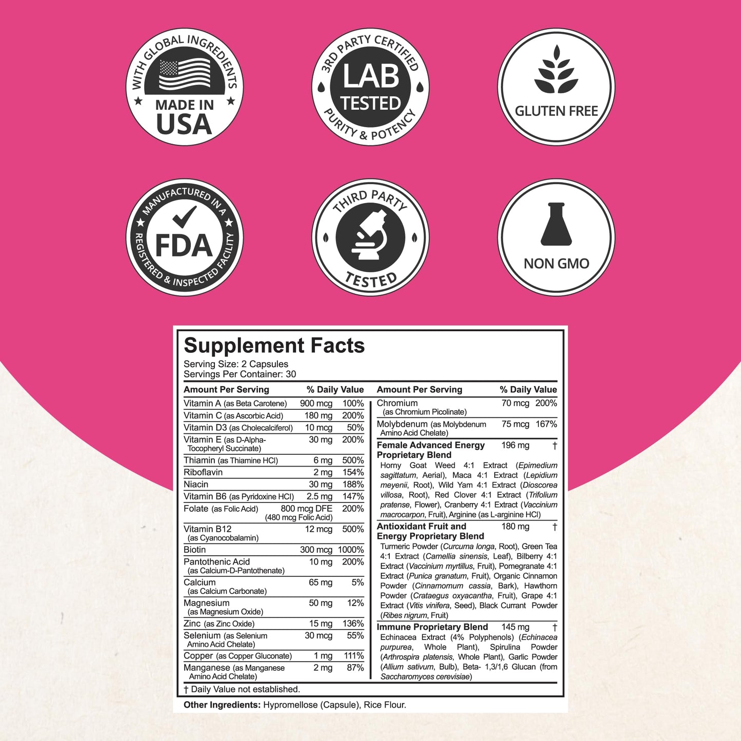 Multivitamin for Women with 39 Key Nutrients, Essential Vitamins, Minerals, Horny Goat Weed, Maca, Wild Yam, Red Clover, Cranberry, Arginine, Herbal Supplement | 60 Vegan Capsules | 1 Month Supply NuBest buy supplements Au