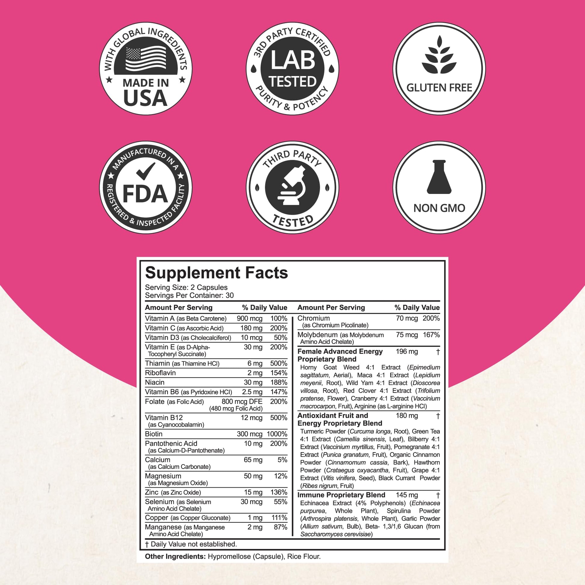 Multivitamin for Women with 39 Key Nutrients, Essential Vitamins, Minerals, Horny Goat Weed, Maca, Wild Yam, Red Clover, Cranberry, Arginine, Herbal Supplement | 60 Vegan Capsules | 1 Month Supply NuBest buy supplements Au