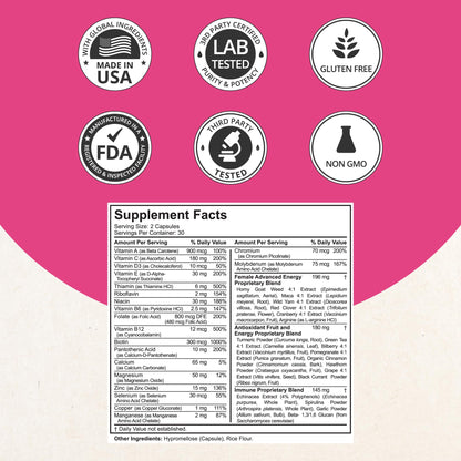 Multivitamin for Women with 39 Key Nutrients, Essential Vitamins, Minerals, Horny Goat Weed, Maca, Wild Yam, Red Clover, Cranberry, Arginine, Herbal Supplement | 60 Vegan Capsules | 1 Month Supply NuBest buy supplements Au