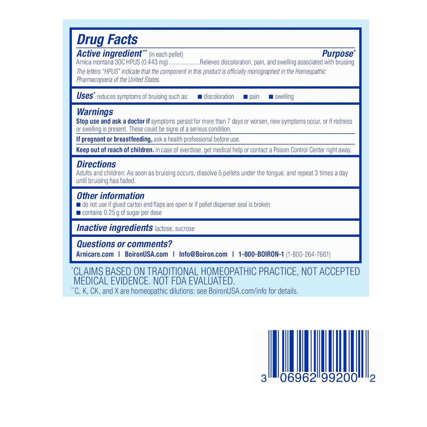 Boiron Arnica Bruise - Arnica Montana 30c for Relief of Pain, Swelling, and Discoloration from Bruises - 3 Count (240 Pellets) BoironBuy Supplements Australia