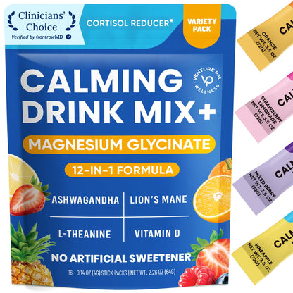 Venture Pal Calm Drink Mix, 12-in-1 Cortisol Reducer and Sleep Aid with Magnesium Glycinate, Ashwagandha, L-Theanine,Vitamin D, Calm Magnesium Powder