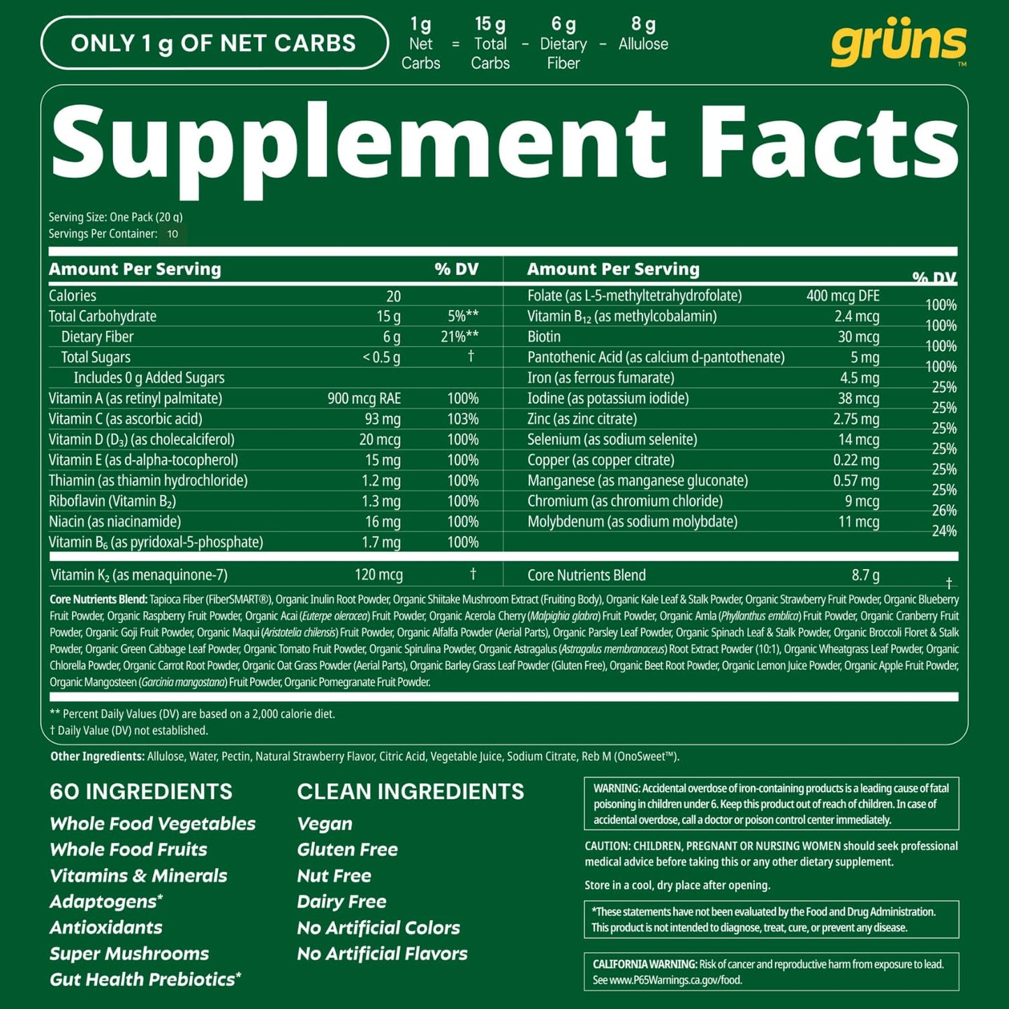 Gruns Sugar-Free Super Greens Gummies, Multivitamin Superfood Gummy Bears, Spirulina, Chlorella, Prebiotics & Fiber gummies for Digestive Health, Adaptogens Supplement, 20 Vitamins & Minerals, 10 pack Grüns buy supplements Au