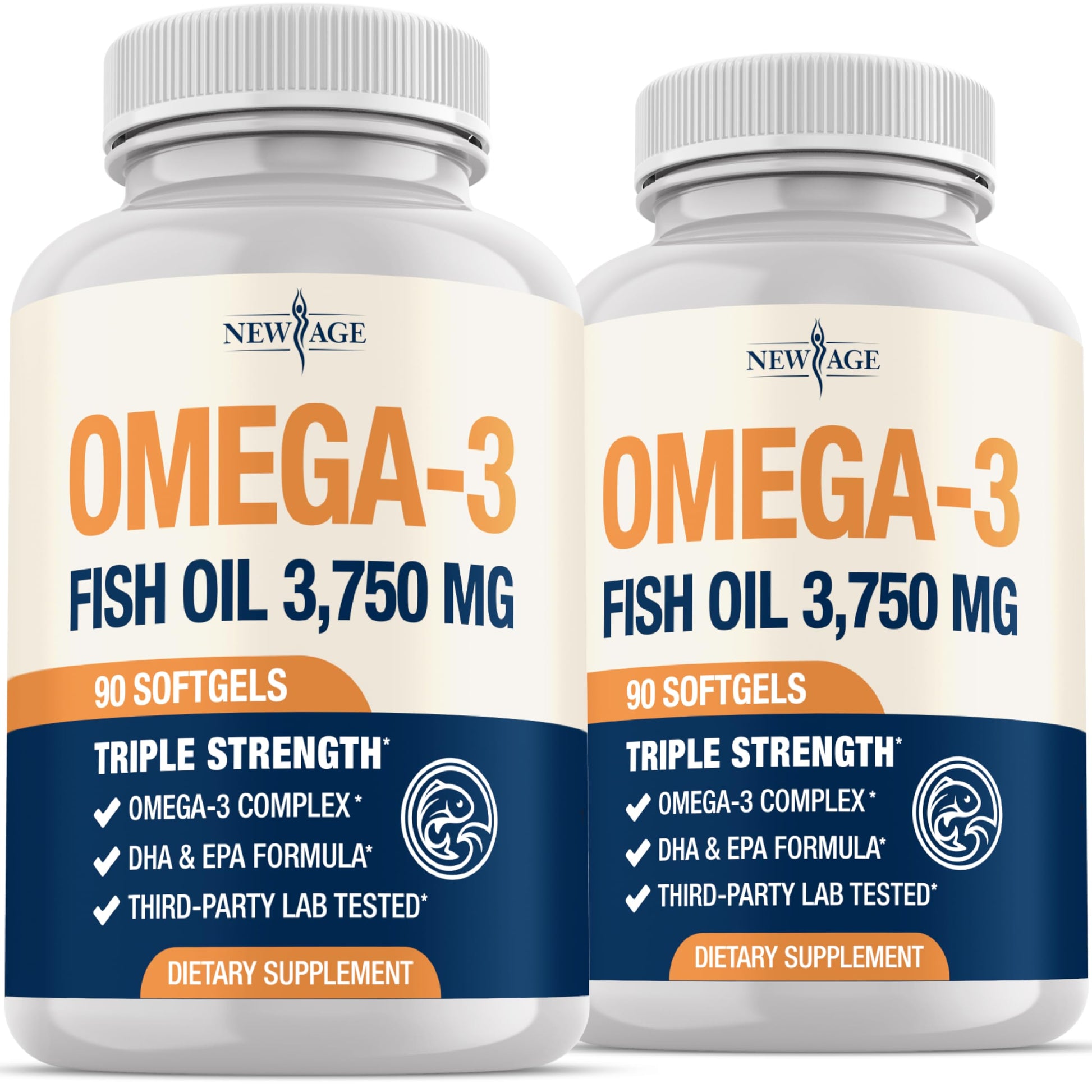 Triple Strength Omega 3 Fish Oil 3750 mg - EPA & DHA - Over 3000mg Omega-3 Fatty Acids - 1350mg EPA + 900mg DHA - Best Essential Fatty Acids, Burpless Fish Oil - 180 Count NEW AGE buy supplements Au