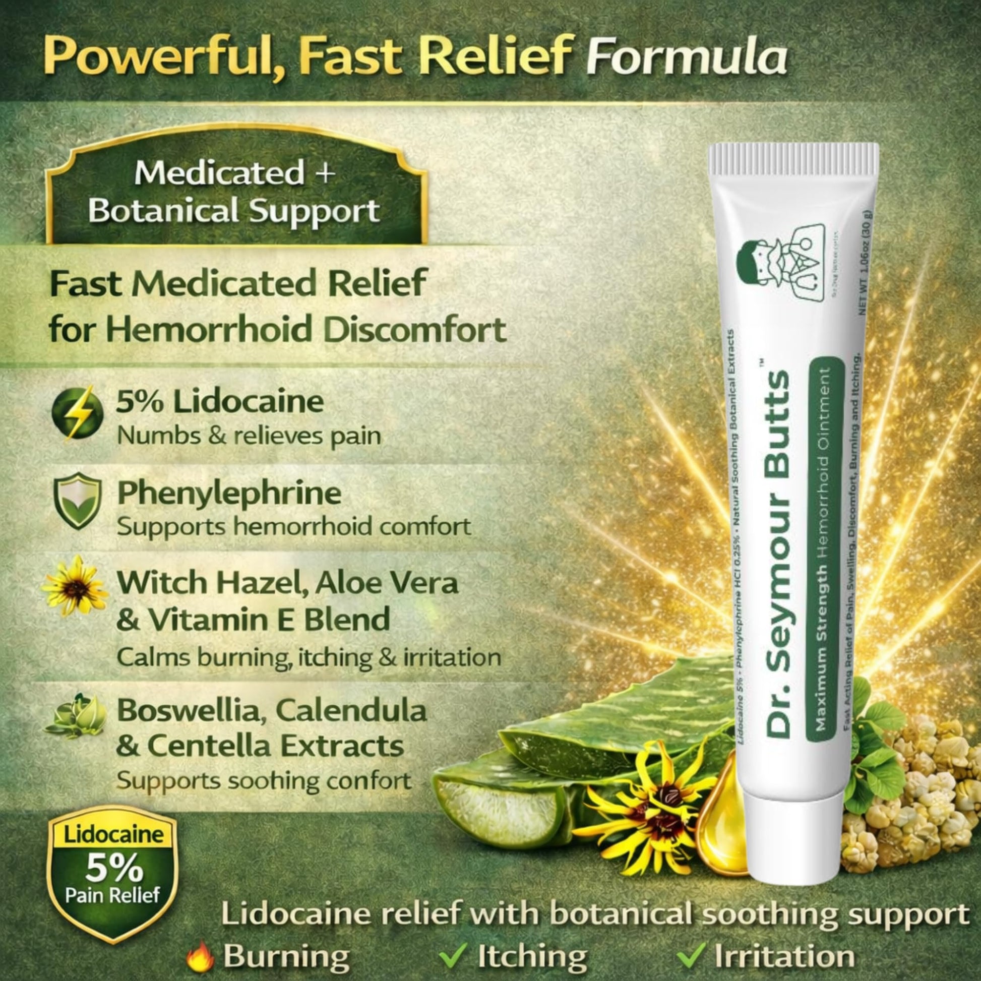 Dr. Seymour Butts Hemorrhoid Ointment – Lidocaine 5% Pain Relief for Burning, Itching & Irritation | External Hemorrhoid Care with Witch Hazel, Aloe & Botanical Support Dr. Seymour ButtsBuy Supplements Australia