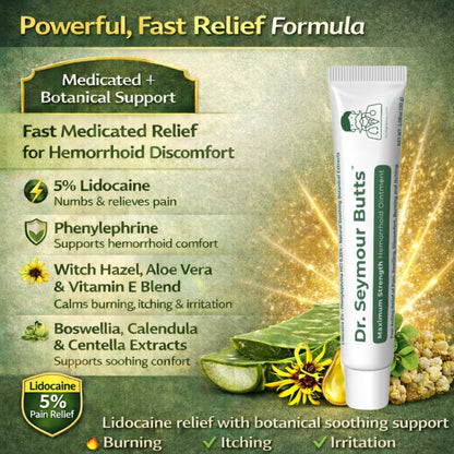 Dr. Seymour Butts Hemorrhoid Ointment – Lidocaine 5% Pain Relief for Burning, Itching & Irritation | External Hemorrhoid Care with Witch Hazel, Aloe & Botanical Support Dr. Seymour ButtsBuy Supplements Australia