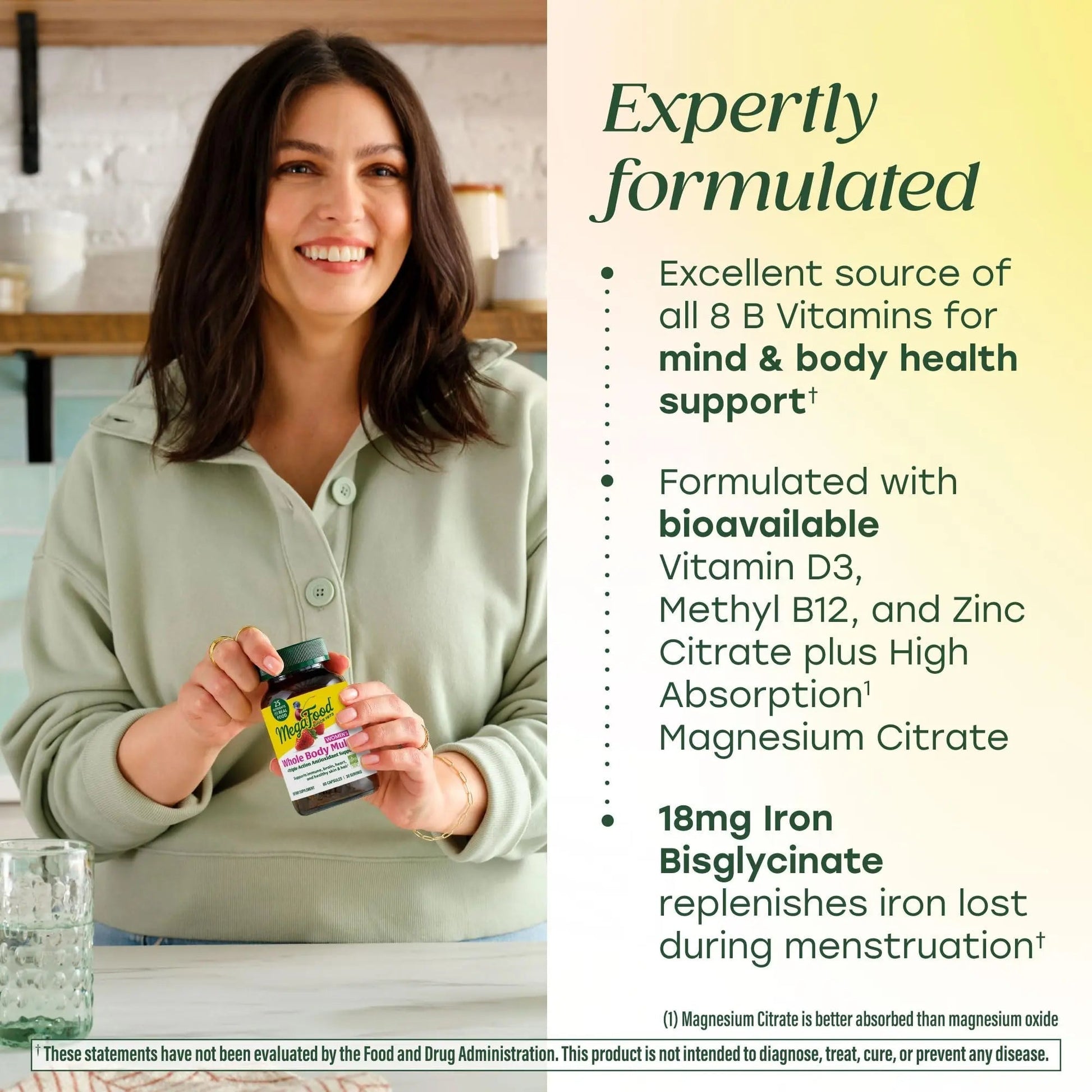MegaFood Whole Body Womens Multivitamin - Multivitamin for Women - Vitamin D3 K2, Magnesium Citrate, Folate, Biotin, Iron MegaFood