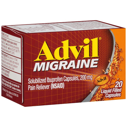 Advil Migraine Headache Relief, Ibuprofen Capsules with Ibuprofen 200mg for Migraine Relief, Nausea Relief and Light Sensitivity Relief - 20 Liquid Filled Capsules AdvilBuy Supplements Australia