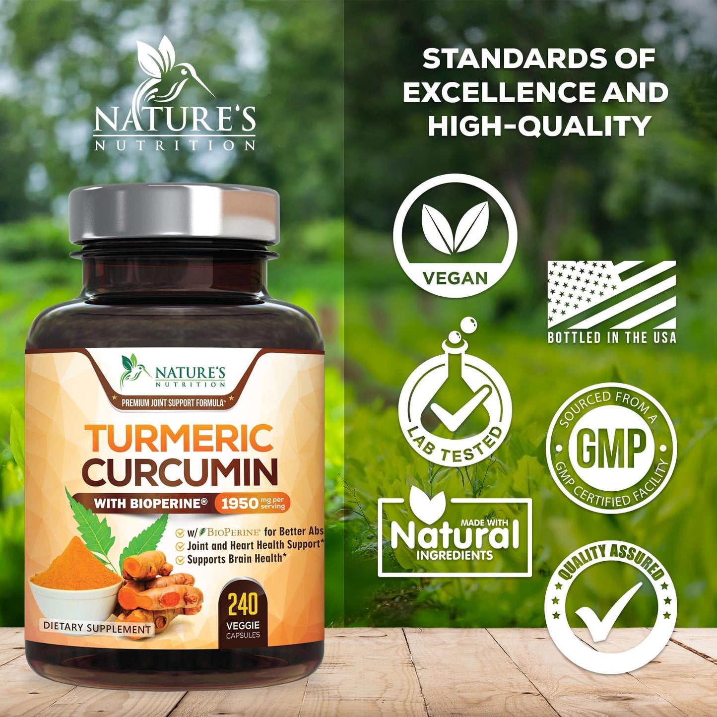 Turmeric Curcumin Supplement - 95% Curcuminoids with Organic Turmeric & BioPerine Black Pepper for Best Absorption - Daily Joint & Immune Health Support