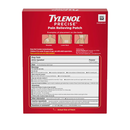 Tylenol Precise Pain Relieving Patches, Large Topical Analgesic Patches + Maximum OTC Strength Lidocaine Penetrates, Targeted Relief Ideal for Shoulder, Back & Knee Pain, Unscented, 4 ct TylenolBuy Supplements Australia