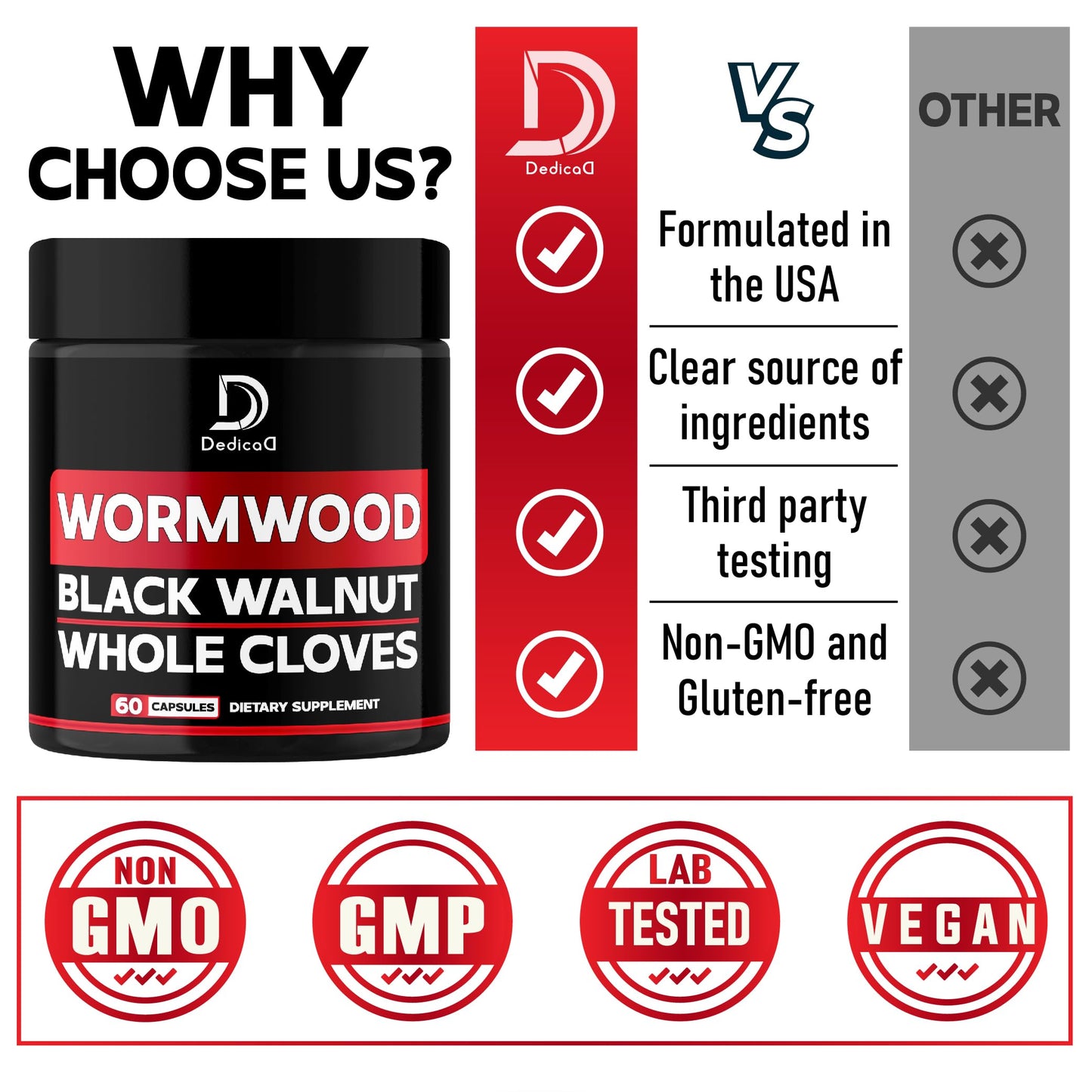 DEDICAD 1500mg Wormwood Capsules with Black Walnut & Cloves - Artemisia Annua Supplement for Immunity - 60 Vegan Capsules DEDICAD buy supplements Au