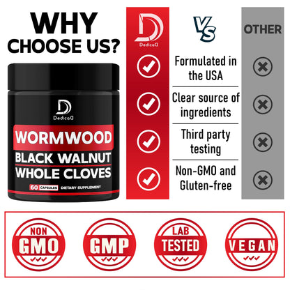 DEDICAD 1500mg Wormwood Capsules with Black Walnut & Cloves - Artemisia Annua Supplement for Immunity - 60 Vegan Capsules DEDICAD buy supplements Au