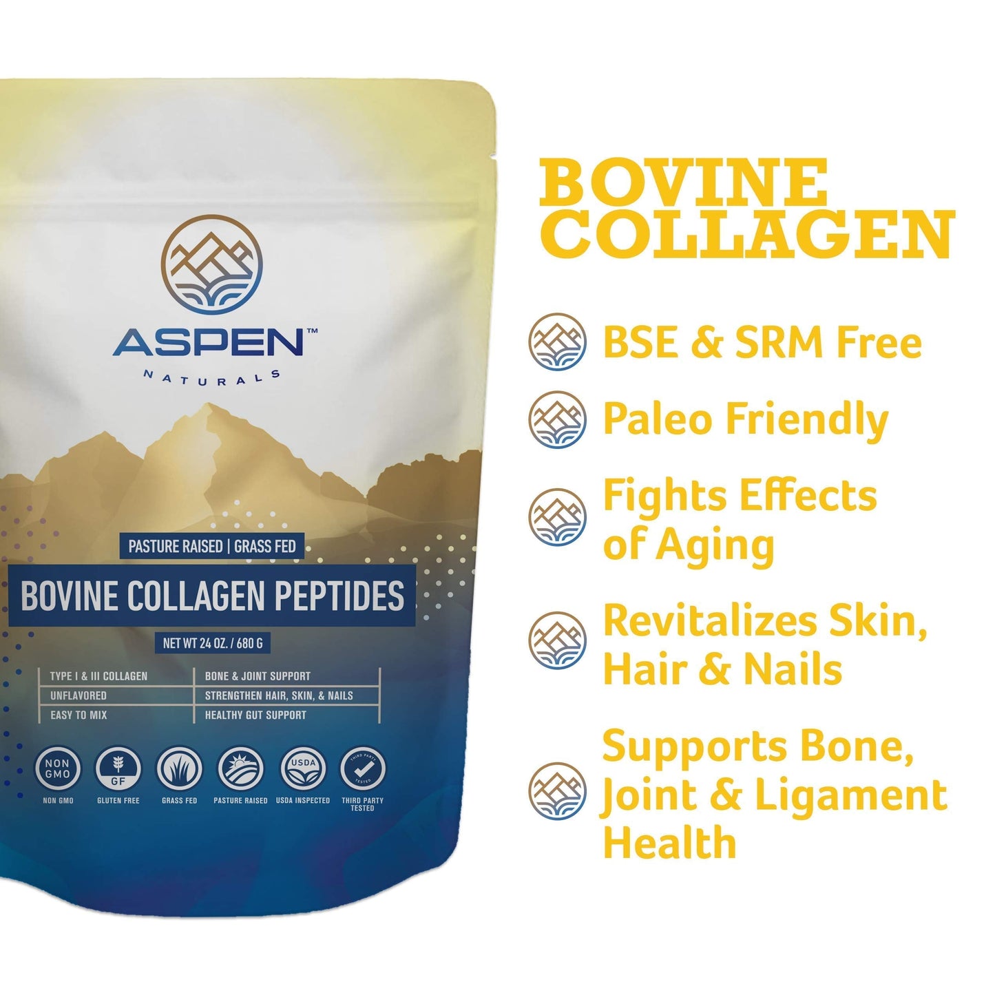 ASPEN NATURALS Grass fed Bovine Collagen Peptides Powder 3lb - Collagen for Women, USA Sourced from USDA Inspected Cattle, Gluten Free, Paleo Friendly, Water Soluble, Flavorless, Easily Mixes ASPEN NATURALS buy supplements Au
