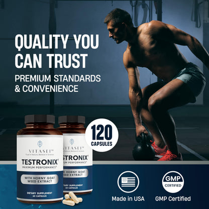 VITASEI Testronix Performance Supplement for Men - Energy and Muscle Supplements for Mens Health - 60 Capsules (Pack of 2) VITASEIBuy Supplements Australia