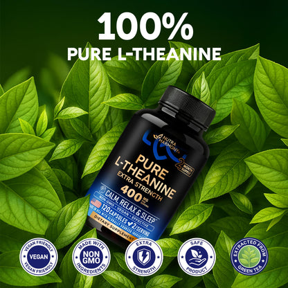 L Theanine 400 mg | L-Theanine Stress Relief | Extra Strength Supplement | Made in USA | Relaxation, Sleep & Calm Support | For Men & Women | Plant Based