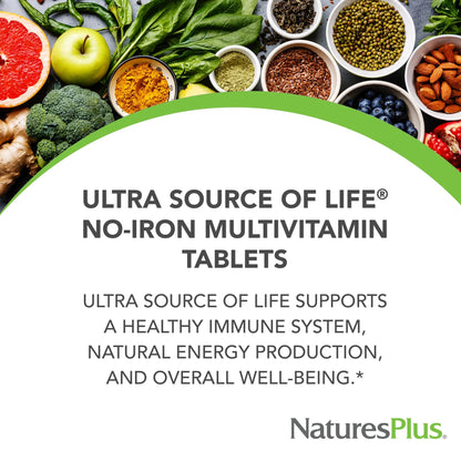 NaturesPlus Ultra Source of Life No-Iron Multivitamin - 180 Tablets - Supports Immune Health, Energy & Overall Well-Being - with Lutein & Vitamin D3 - Vegetarian & Gluten Free - 60 Servings NaturesPlusBuy Supplements Australia