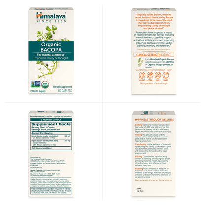 Himalaya Organic Bacopa Monnieri Nootropic Herbal Supplement, Supports Calm, Memory, Cognition, USDA Certified Organic, Non-GMO, 750 mg