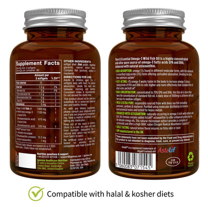 Igennus Ultra Pure Omega 3 Triglyceride rTG Wild Fish Oil 1360mg, IFOS Certified, EPA DHA 1000mg Plus Astaxanthin, Non-GMO,