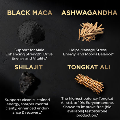 ULTRA MALE® Premium for Men w. 100:1 Shilajit, 40:1 Black Maca, Ashwagandha 25%, Tongkat Ali 10% - Clinical Strength Male Enhancing Supplement for Men Health Libido+