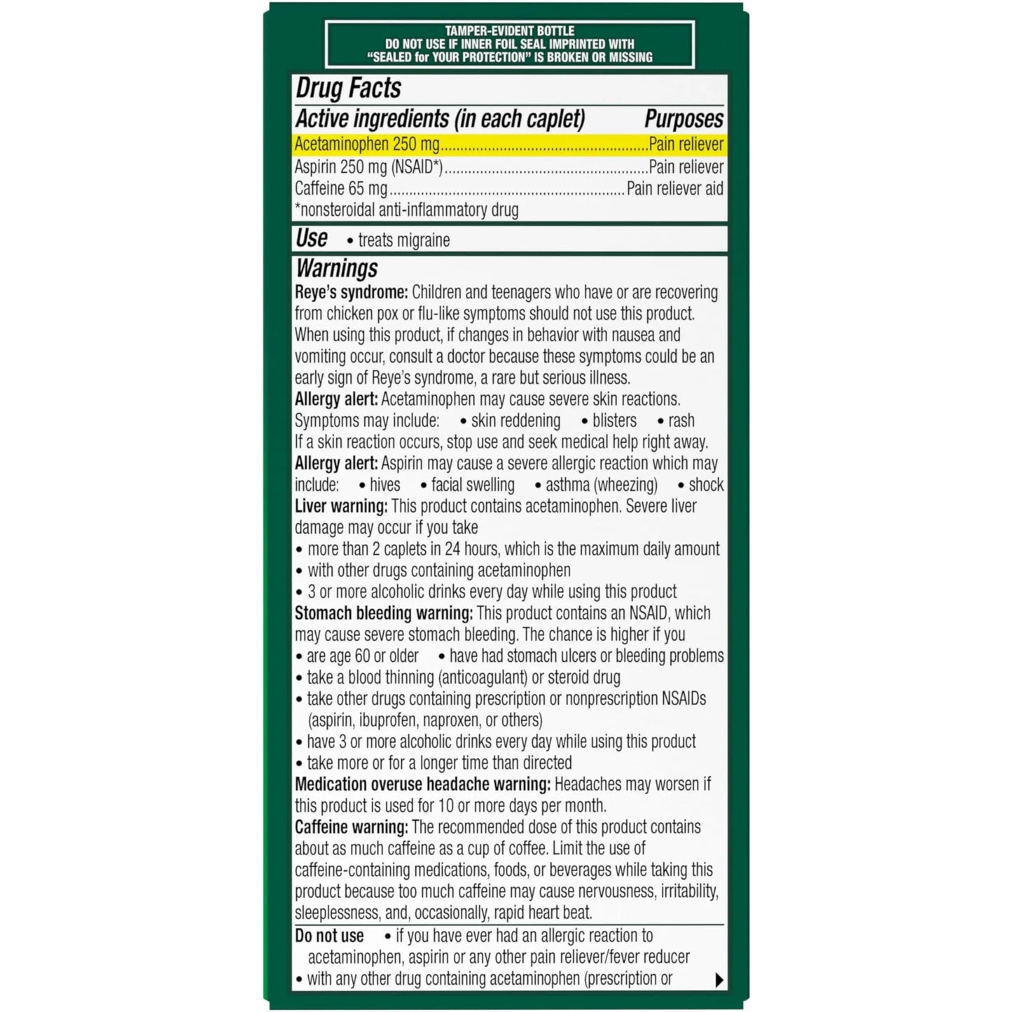 Excedrin Migraine Relief Caplets for Migraine Symptoms, Acetaminophen 250mg, Aspirin 250mg, Caffeine 65mg, Pain Reliever, 100 Count GlaxoSmithKlineBuy Supplements Australia