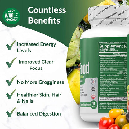 Whole Nature Whole Food Multivitamin for Men and Women Complete Daily Superfood Vitamins Plus Minerals Digestive Enzymes Whole Nature