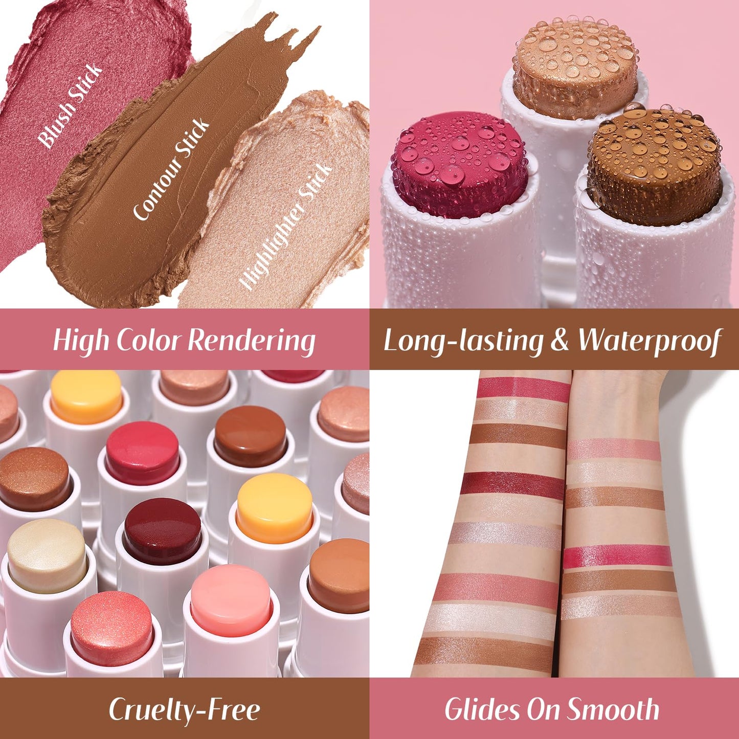 KIMUSE Face Sticks Trio, Cream Blush Stick & Highlighter Stick & Contour Stick for Sculpt the Cheeks, Long Lasting Cream Contour Stick Trio for Face Makeup, with Brush KIMUSEBuy Supplements Australia