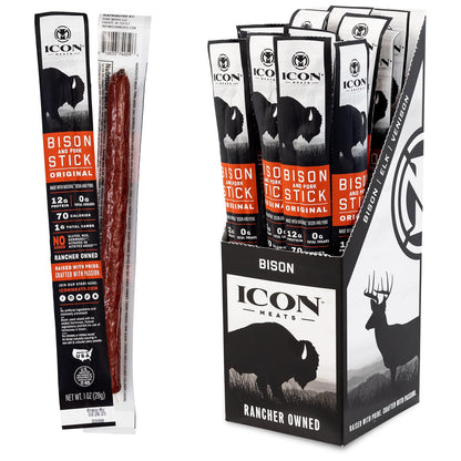 ICON Meats Bison and Pork Snack Sticks, Original Flavor, 24 Pack of High Protein Snacks, Sugar Free, Natural Jerky Meat Sticks, Gluten Free, USDA Inspected, Made in USA, Gifts for Him ICON buy supplements Au