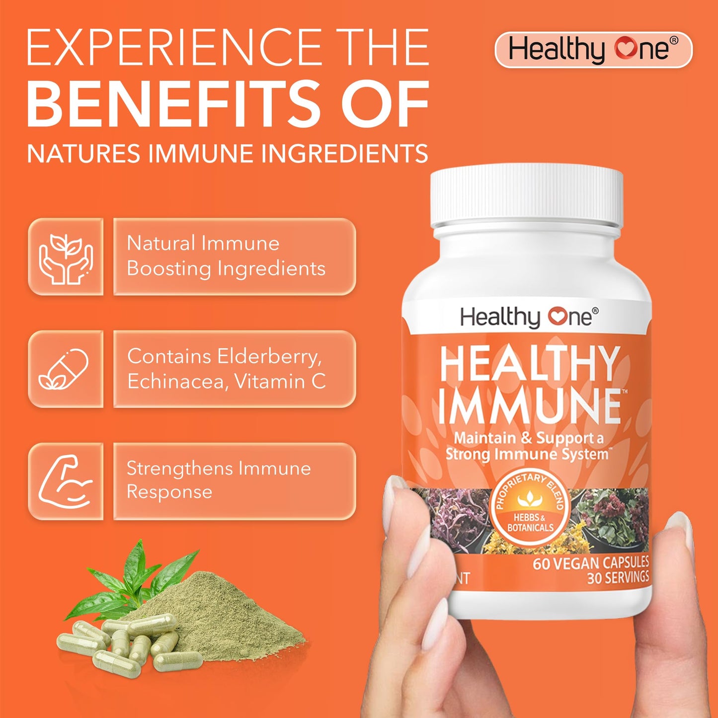 Healthy Immune - 10 in 1 Formula - Cold & Flu Virus - Sick & Illness - Covid - Elderberry - Echinacea - Vitamin C - Zinc - Garlic - Reishi - Andrographis - Astragulus - Antioxidants - Immunity - 120ct Healthy One buy supplements Au