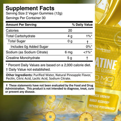 Creatine Gummies 5000mg, 30 Servings Creatine Monohydrate Gummies - Third-Party Tested Creatine for Women, Pineapple Flavor Creatine for Men, Muscle Growth,
