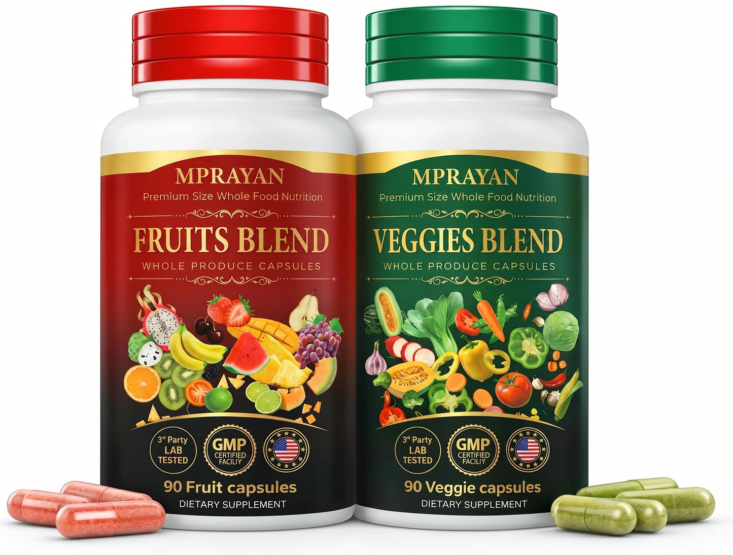 MPRAYAN Fruits and Veggies Capsules - 90 Fruits + 90 Veggies - Whole Food Superfood Supplement - Daily Greens Vitamins & Minerals - Plant Based Nutrition - Vegan Non-GMO - 180 Capsules MPRAYAN buy supplements Au
