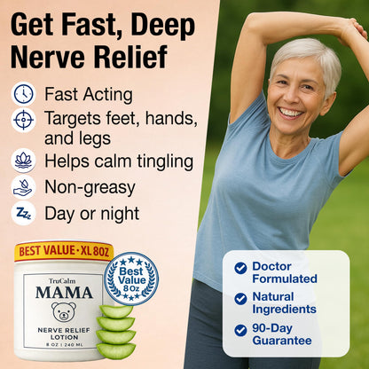 Mama Lotion – Neuropathy Nerve Relief Cream with Magnesium Chloride - Maximum Strength Comfort for Feet, Hands, Legs, Toes - Fast-Absorbing and Non-Greasy Formula for Food and Leg Comfort - 8 Oz TruCalm MamaBuy Supplements Australia