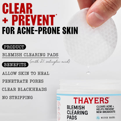 Thayers Blemish Clearing Acne Pads, Salicylic Acid Acne Treatment for Face, Pore Reducing, Exfoliating