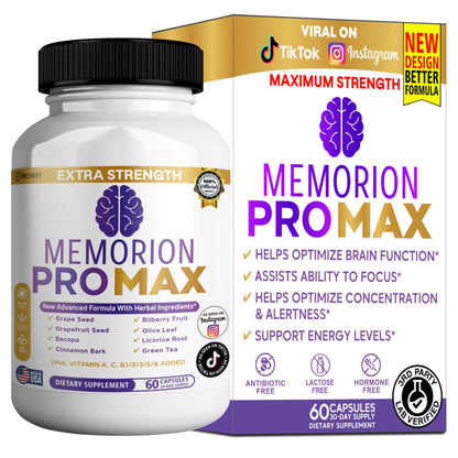 Memorion Pro Max supplement bottle and packaging on a white background