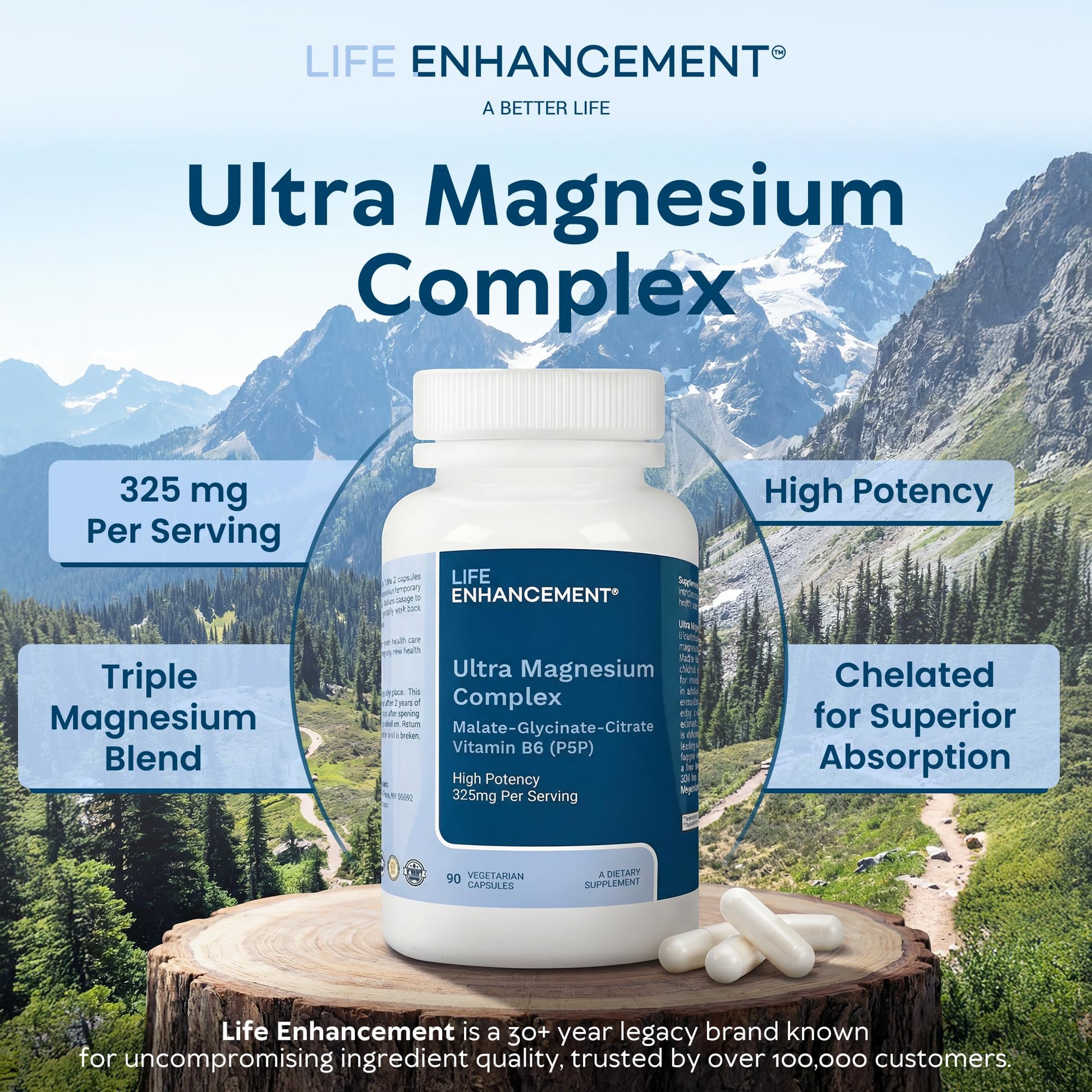 Life Enhancement Ultra Triple Magnesium Complex - 325 mg - with B6, Glycinate, Malate & Citrate - Magnesium Supplement Enhance Sleep and Brain Function - Made in USA (90 Vegetarian Capsules) Life Enhancement buy supplements Au