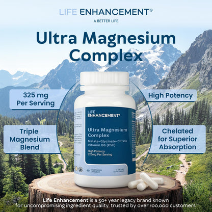 Life Enhancement Ultra Triple Magnesium Complex - 325 mg - with B6, Glycinate, Malate & Citrate - Magnesium Supplement Enhance Sleep and Brain Function - Made in USA (90 Vegetarian Capsules) Life Enhancement buy supplements Au