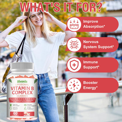 Blivsmlie 2 Pack 33-in-1 Liposomal Vitamin B Complex Gummies -B1, B2, B3, B4, B5, B6, B7, B8, B9,B12 | Vitamin C, D3,K2|Calcium,Magnesiun,Zinc etc.for Energy