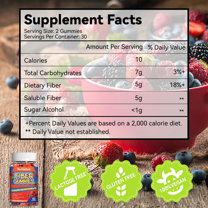 SmildeHeal Fiber Gummies, Dietary Fiber, for Women and Men, Gut Health Support, Non-GMOs, Non-Gluten, Vegan, Mixed Berry