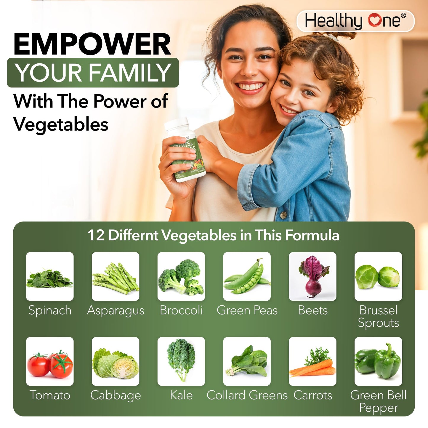 Fruits & Veggies Formula - 27 Premium Whole Foods - Organic Ingredients - Equals 3 Servings of Fruits & Vegetables - Improve Energy, Focus & Immune Function - Fiber - Antioxidants - 120ct (60 Serv) Healthy One buy supplements Au