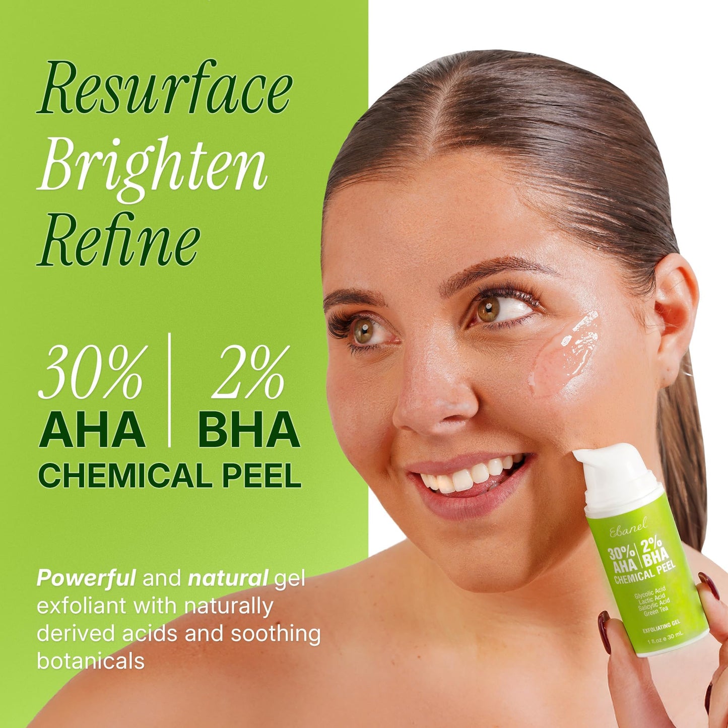 Ebanel Chemical Peel for Face, AHA BHA Exfoliator, Glycolic Acid Peel, Salicylic & Lactic Acid Face Peeling Gel, Infused with Green Tea & Chamomile for Acne Scars, Dark Spots, Wrinkles, Fine Lines