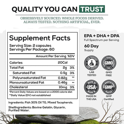 Wild Foods Omega 3 Fish Oil Supplement, 120 Capsules (1 pk) | Wild Caught, Burpless, Odorless, Non-GMO, Gluten Free | DPA, DHA, EPA Triple Strength Heart & Joint Nutrition for Women & Men Wild FoodsBuy Supplements Australia