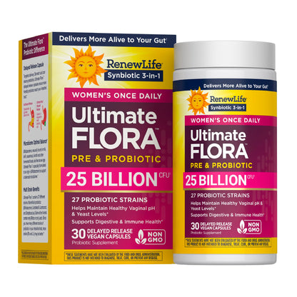 Renew Life Ultimate Flora Probiotics for Women with Prebiotics | 25 Billion CFU | 30 Delayed Release Capsules | 3 in 1 Synbiotic | Supports Digestive and Immune Health | Dairy, Soy and Gluten-Free Renew Life buy supplements Au