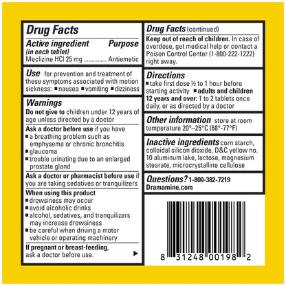 Dramamine Motion Sickness Less Drowsy, Travel Vial, Multicolor, 8 Count Dramamine buy supplements Au